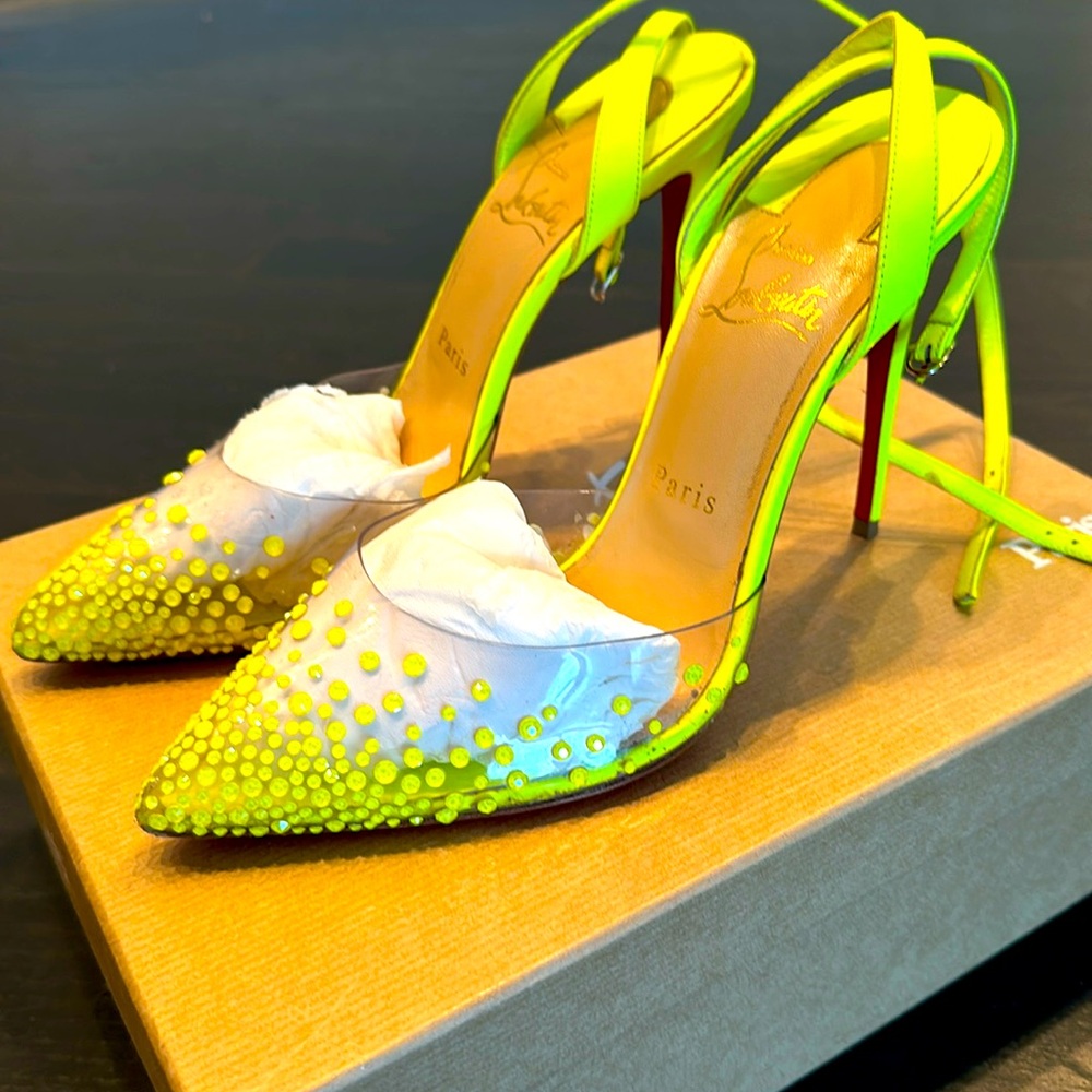 Christian Louboutin spikaqueen 100 pvc yellow fluorescent